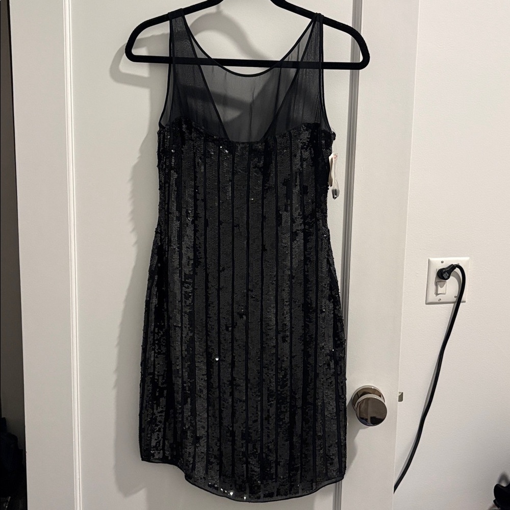 Aidan Mattox Stripe Sequin Yoke Top Sheath